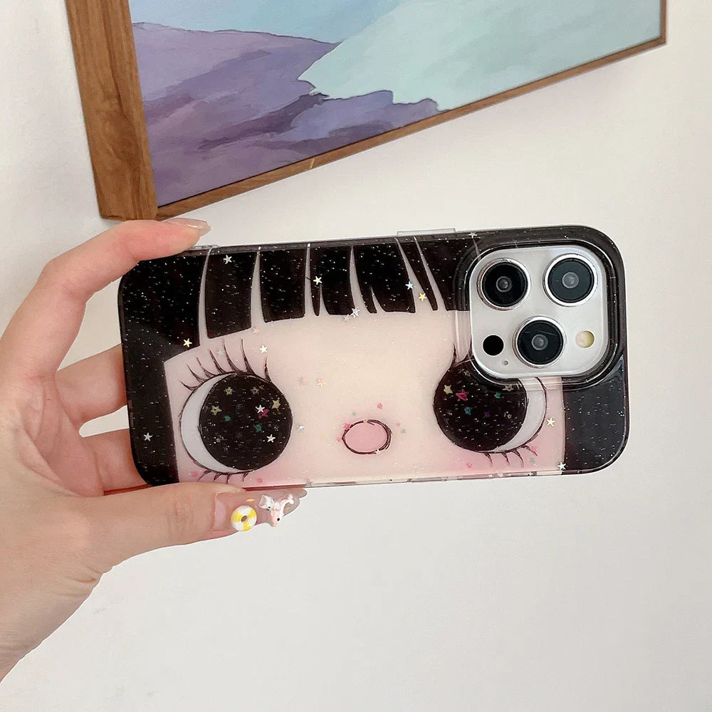Cartoon Anime Shinning Eyes Cute Phone Case for IPhone 17 16 15 14 13 Pro Max Girl Glittering Big Eyes Back Phone Cover Capa
