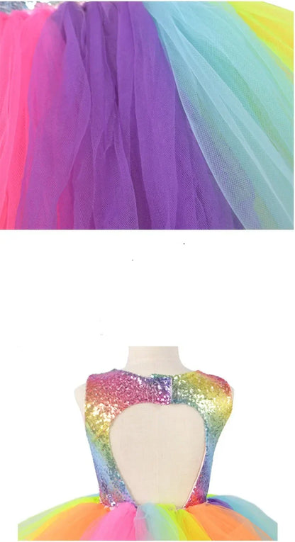 Summer Princess Dress Dance Performance Dress Birthday Dress Rainbow Sequin Fluffy Dress Girl's Children's Clothing Prom Dresses