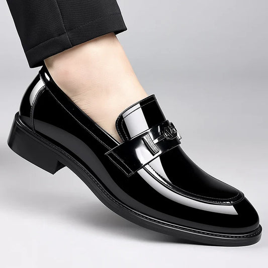 Men's Leather Shoes Genuine Leather High-end Brand One-pedal Formal Business 2025 New Shoes Glossy Doudou  Wedding  Dress Shoes