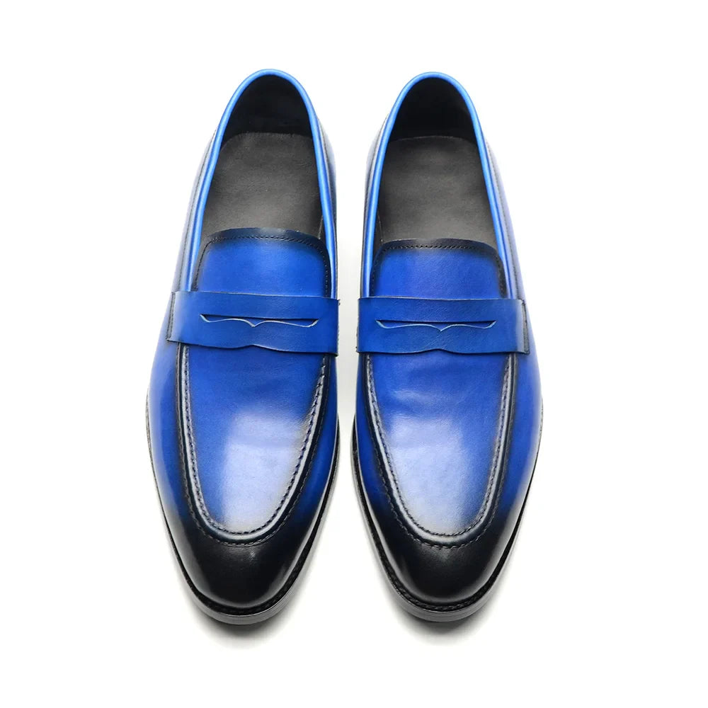Luxury Brand Slip-On Men's Dress Shoes Genuine Leather Italian Penny Loafers Brown Blue Black Wedding Party Formal Footwear Male