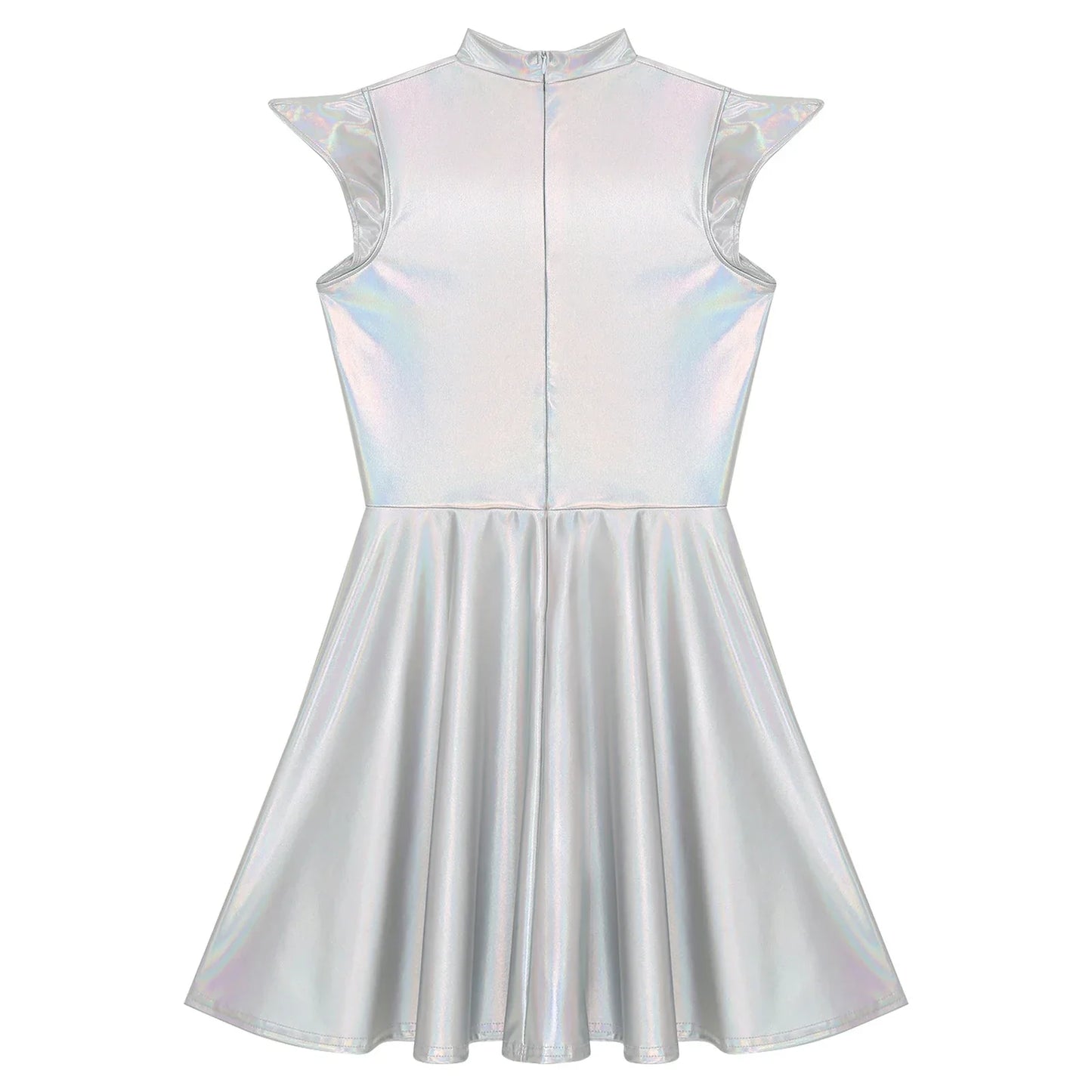 Womens Cocktail Dress Shiny Metallic Dress Alien Space Cap Sleeve High Waist A-line Dress for Halloween Party High Street Dress
