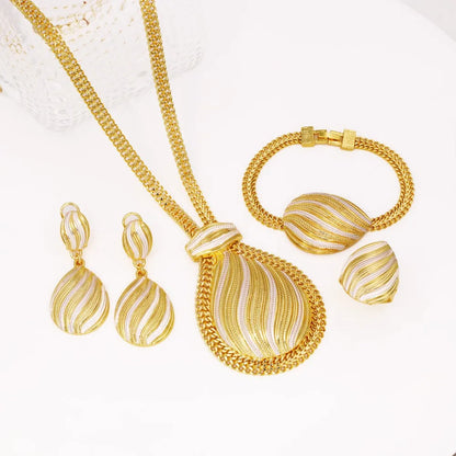 Two Tone Jewelry Set Gold Plated Big Pendant Necklace Bracelet Water Drop Earring Ring For Women Wedding Gifts 2025 New