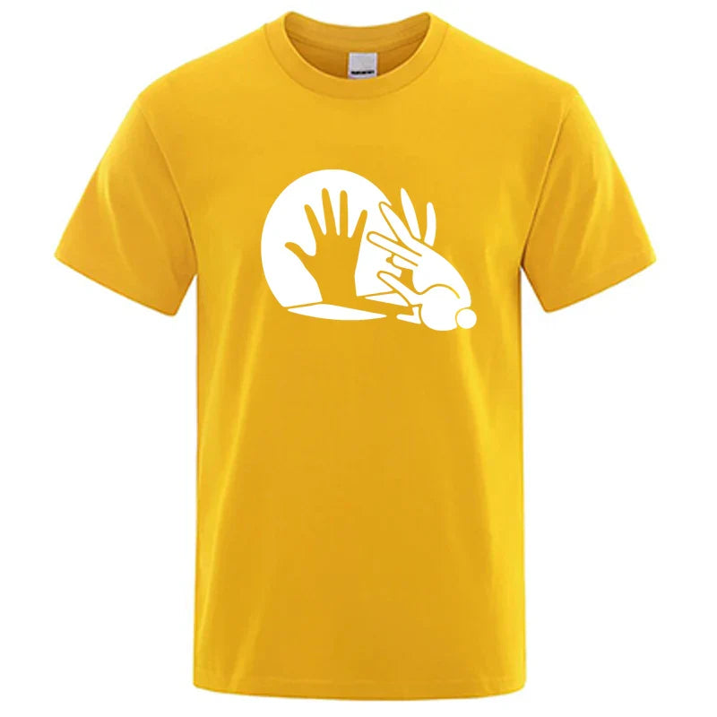Men's High Quality T-shirt Cotton Blend Funny Shadow Puppet Design Print Summer Casual Loose O-neck for Male T-shirt Tops Tees