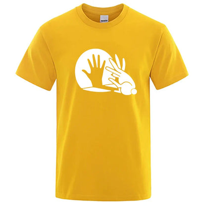 Men's High Quality T-shirt Cotton Blend Funny Shadow Puppet Design Print Summer Casual Loose O-neck for Male T-shirt Tops Tees