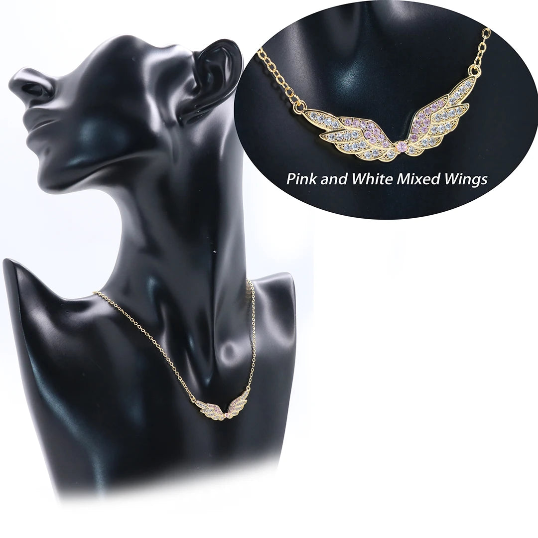 Delicate Women 24K Gold Plated Zircon Angel Wing Chain Pendant Necklace