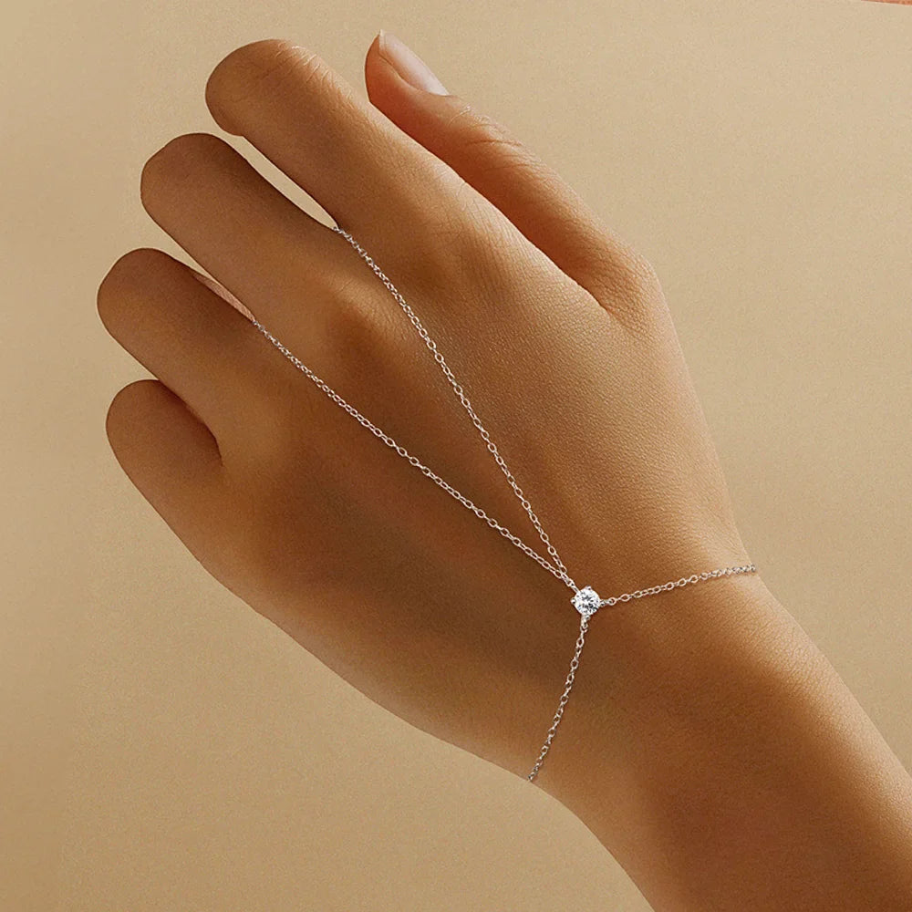 4mm Moissanite Ring Bracelet for Women S925 Sterling Silver D Color Lab Diamond Solitaire Finger Chain Fine Jewelry Gifts