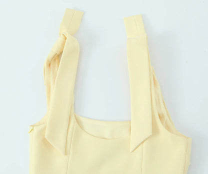 Sexy Chic Yellow Bow Tops Women Zipper Tie Up Slim Short Cami Tops Women Fashion 2025 Summer Elegant Y2K Girl Blouses