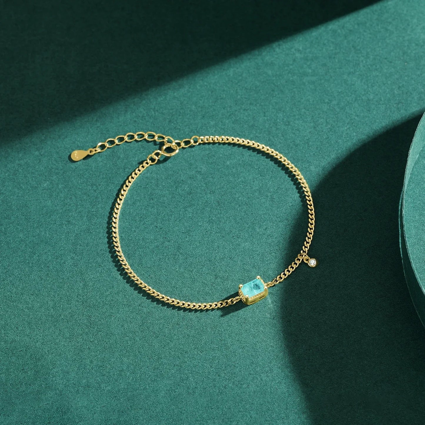 Pure 925 Sterling Silver Elegant Rectangle Tourmaline Paraiba Bracelet Fashion Link Chain For Women Wedding Jewelry Gifts