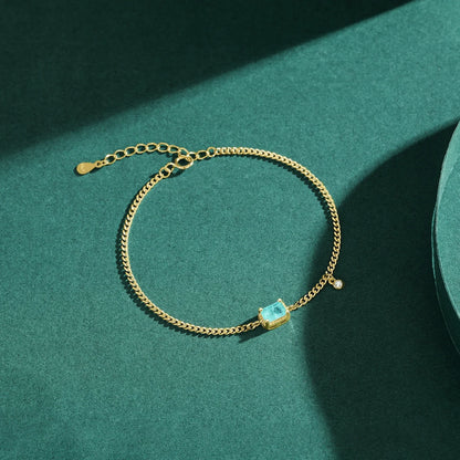 Pure 925 Sterling Silver Elegant Rectangle Tourmaline Paraiba Bracelet Fashion Link Chain For Women Wedding Jewelry Gifts