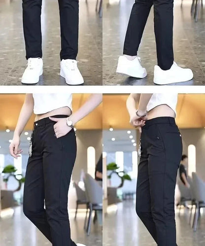 Summer Pants Ice Silk Men's Casual Simple Khaki Black Slim Straight Stretch Trousers Business Casual Male Clothing Pant