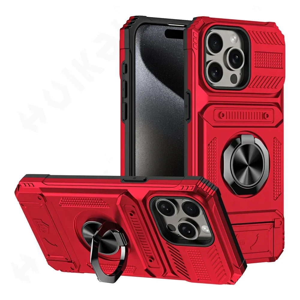 Case For iPhone 16 15 14 13 11 Pro Max XS XR 8 7 Plus Magnetic Rotated Ring Kickstand Heavy Duty Drop Protection Wallet Cover