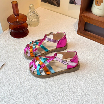2026 Summer New Children's Shoes Knitted Sandals for Girls with Round Head Anti Slip Soft Bottom Comfortable Fashion Sandals