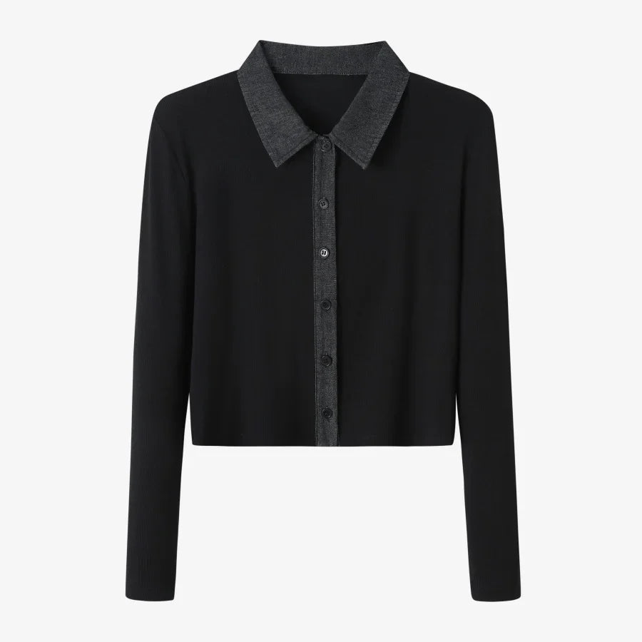 ribbing cardigan with denim collar + sleeveless maxi dress matching set for woman clothes