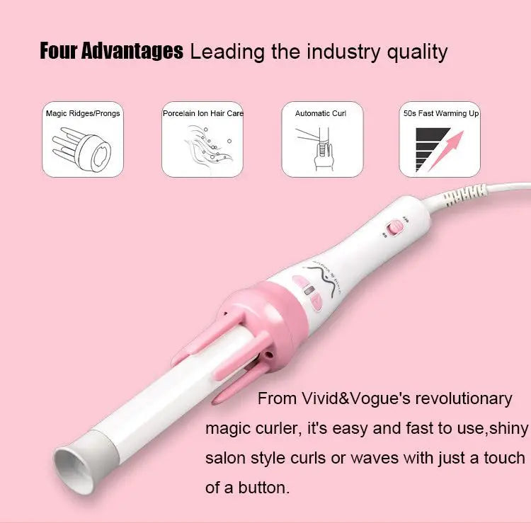 28mm magic curler set pink automatic curler lazy curler with free hair clip comb (VAV-022B authentic)