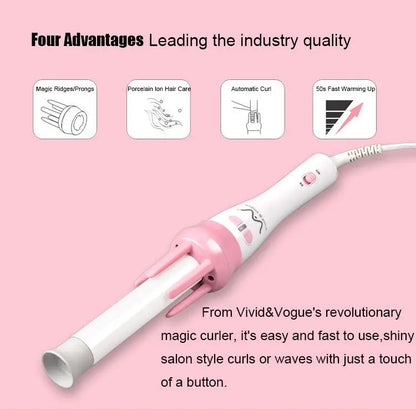28mm magic curler set pink automatic curler lazy curler with free hair clip comb (VAV-022B authentic)