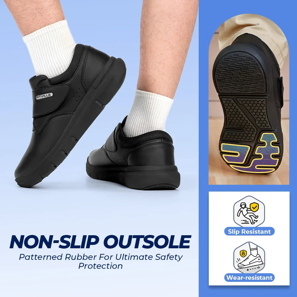 Extra Wide Men's Shoes Leather Diabetic Shoes Walking for Elder Orthopedic Toes Swollen Feet Non-Slip Arch Support