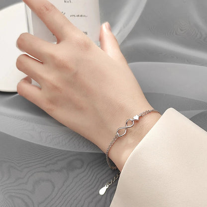 Sterling Silver 925 Clasp Lobster Chain Bracelet For Women  Infinite Love Simple Silver Fine Jewelry Female Gift Pulsera