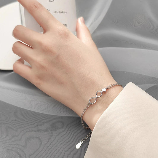 Sterling Silver 925 Clasp Lobster Chain Bracelet For Women  Infinite Love Simple Silver Fine Jewelry Female Gift Pulsera