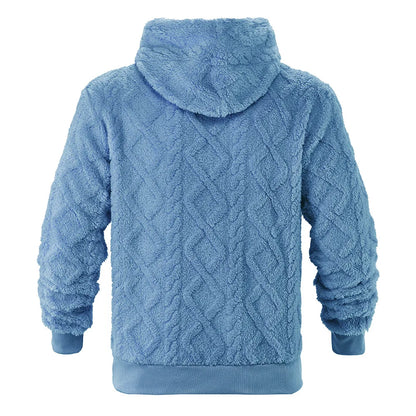 Autumn and winter leisure men's high street jacquard double-sided velvet hooded sports trend pullover sweater jacket