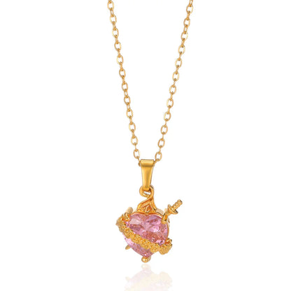 Stainless Steel Love Heart Pendant Necklace For Women Fashion Gold Color Flower Necklace Couple Aesthetic Jewelry Accessories