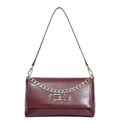 Elegant Black Leather Women Shoulder Bag Metal Logo Flap Handbag Chain Strap Office Commute Daily Casual