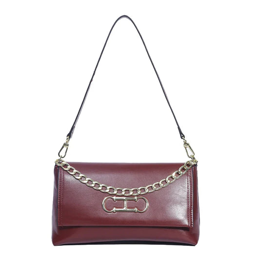Elegant Black Leather Women Shoulder Bag Metal Logo Flap Handbag Chain Strap Office Commute Daily Casual