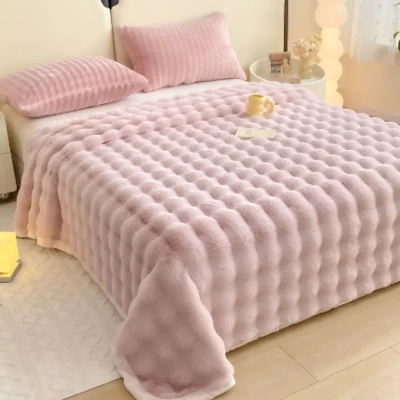 1pc Bubble velvet milk velvet blanket is soft  warm  breathable and can be used as a blanket  bed sheet  or blanket