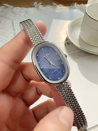 Luxury Oval Dial Rhinestone Watch New Brand Quartz Watch for Women Adjustable Stainless Steel Strap Wristwatches Wholesale Gift