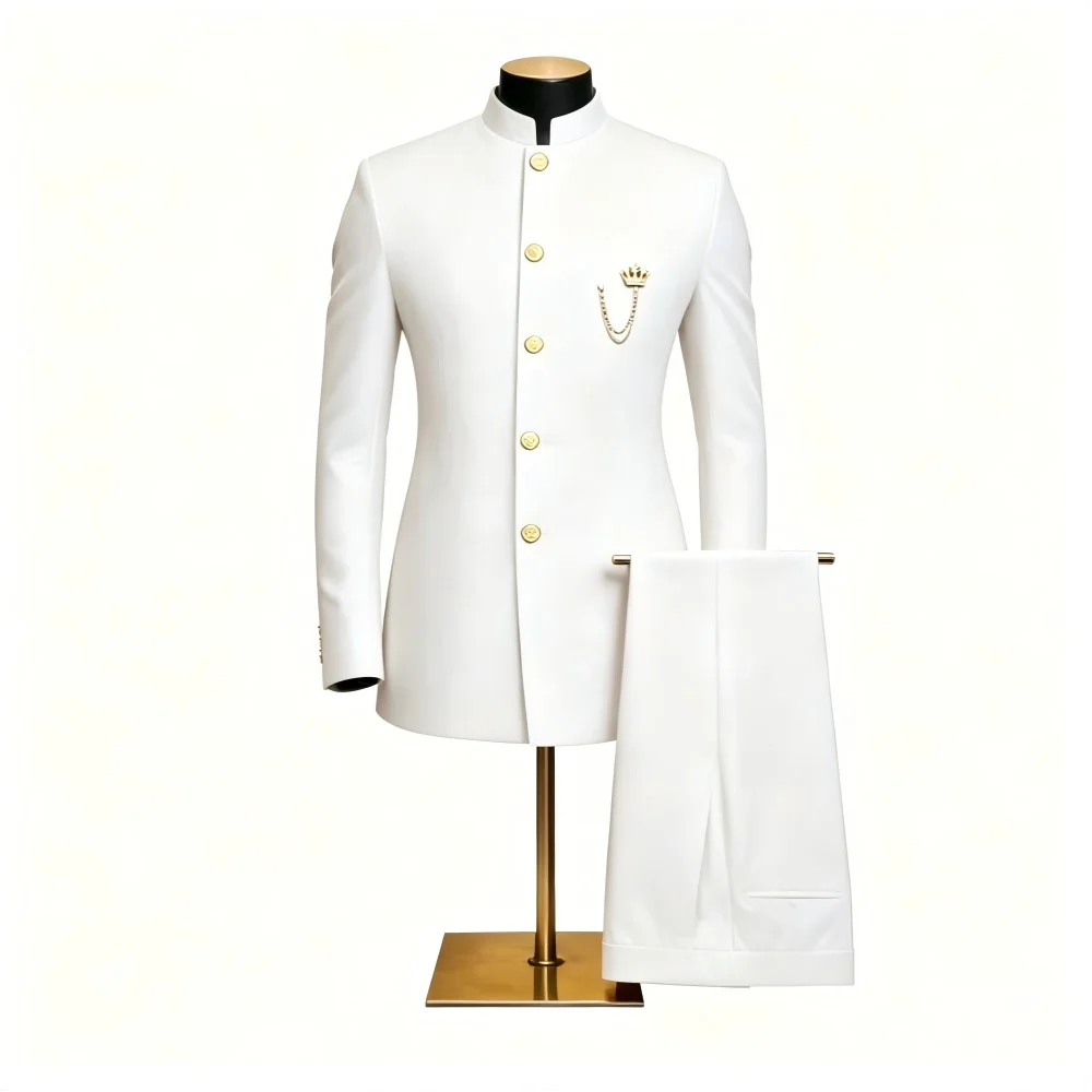 Men's 2-Piece Suit Casual Business Solid Color Turn-Down Collar Single Button Blazer Pants Ensemble Moda Masculina