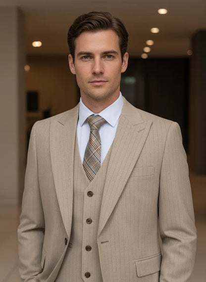 High-quality striped suits for men slim fit luxurious and elegant men's business suit 3-piece set party full men's suit