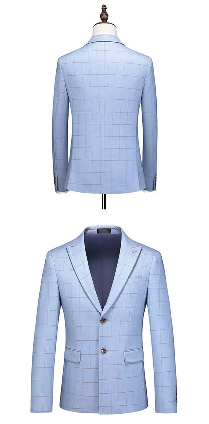 ( Jacket + Vest + Pants ) Fashion Boutique Plaid Mens Casual Business Suit Groom Wedding Dress Formal Slim Plaid Suit