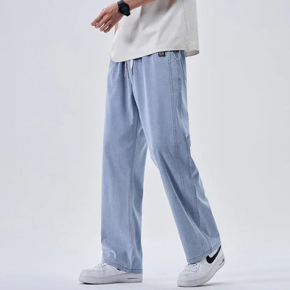 Brand Soft Jeans for Men Spring Thin Draped Comfortable Straight Trousers Drawstring Male Baggy Denim Pants Streetwear