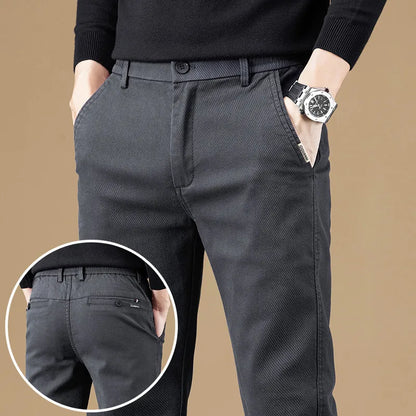2024 Spring New Business Casual Pants Men Thick Slim Elastic Waist Trousers Classic Brown Black Grey High Quality Male Clothes