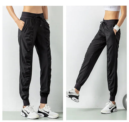 Fabric Drawstring Running Sport Joggers Women Quick Dry Athletic Gym Fitness Sweatpants with Two Side Pockets Exercise Pants