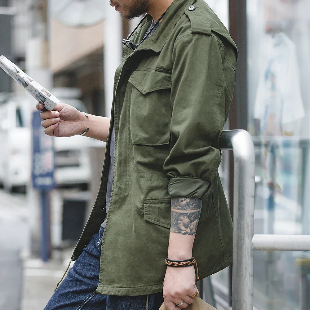 Jackets for Men Green Outdoor Windbreaker Vintage Casual Solid Coat Mens Clothes Multi-Pocket Jacket