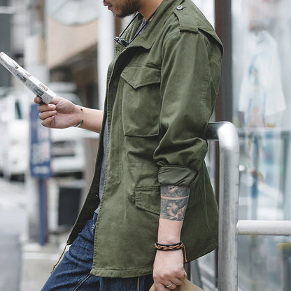 Jackets for Men Green Outdoor Windbreaker Vintage Casual Solid Coat Mens Clothes Multi-Pocket Jacket