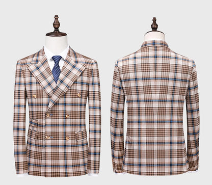 Blazers Calças Marca de Luxo Boutique Masculina Moda Xadrez Jaqueta Terno Casual de Negócios Calças Roupa de Festa para Noivo