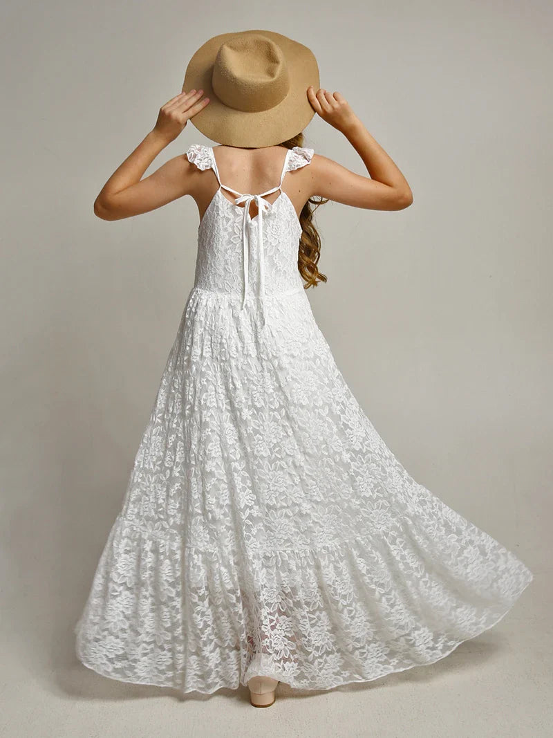 Princess Girls Lace Bohemia Long Dresses Baby Kids Flower Wedding Party Dress Cotton Lining Vestidos Costume Children Clothing