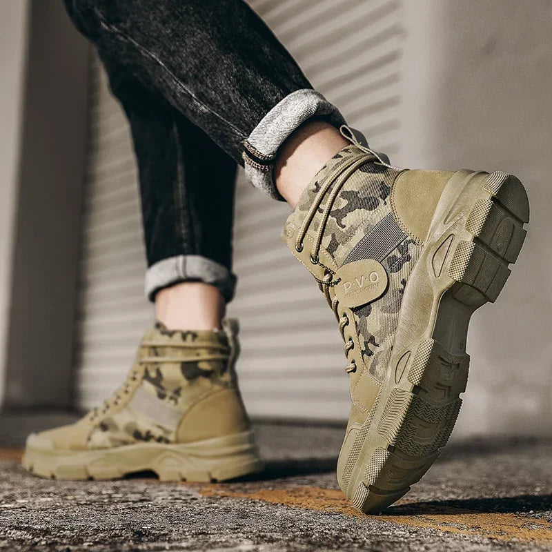 Military Boots for Men Autumn High Top Camouflage Desert Casual Flats Mens Boot Breathable Non Slip Work Shoes Zapatillas Hombre