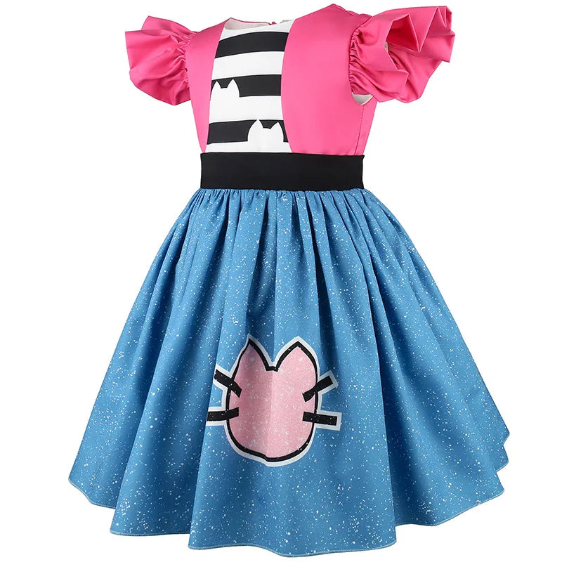 Summer Kids Gabby's Dollhouse Cats Princess Dress With Ears Headwear Carnival Birthday Party Fancy Gabby Girls Striped Vestidos