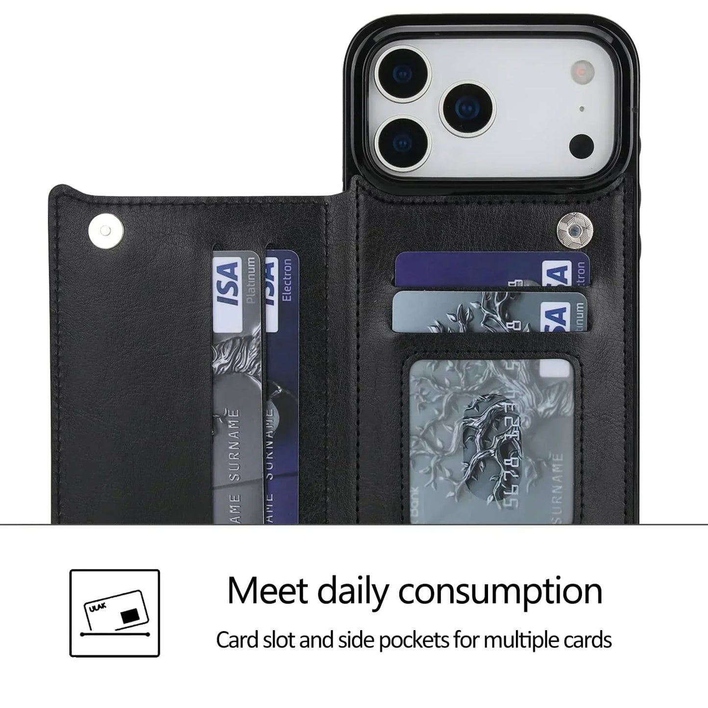 For iPhone 17/Air/17 Pro/17 Pro Max Wallet Case With Card Holder,PU Faux Leather Kickstand Card Slots Case,Double Magnetic Clasp