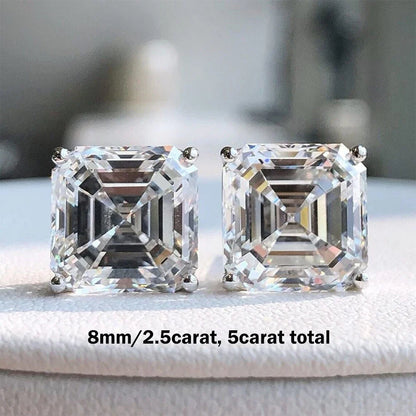 1/2/3CT Asscher Cut Moissanite Stud Earrings with Certificate Square Solitaire Lab Diamond Earring for Women 925 Silver Jewelry