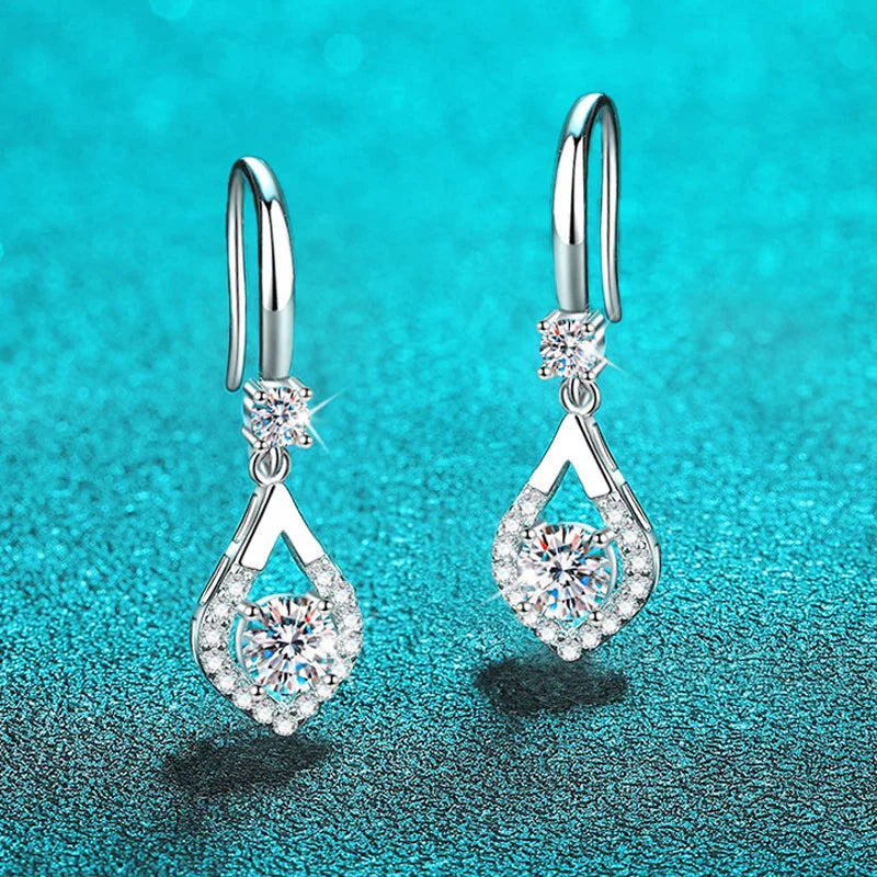 Each 0.5CT D Color Genuine Moissanite Drop Earrings for Women Water Drop Luxury Wedding Jewelry 925 Sterling Silver