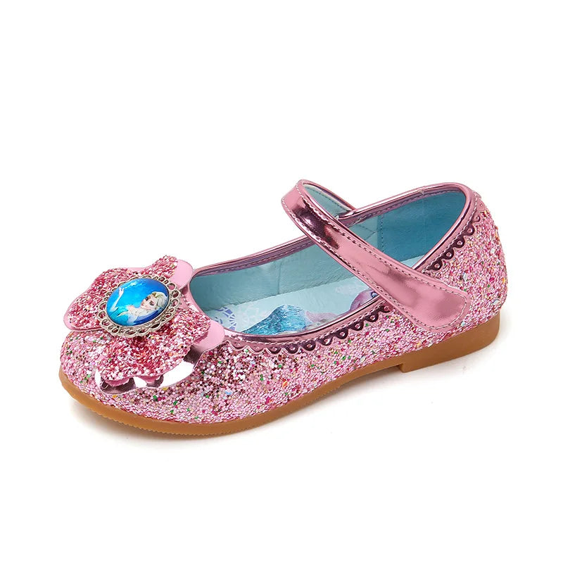 Frozen Girls Princess Shoes Spring and Autumn Flat Paillette Shoes Children's Soft Sole Baby Casual Shoe Party Shoes