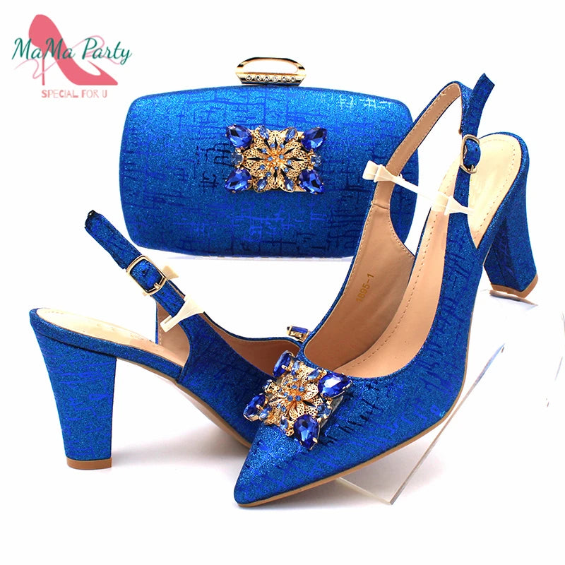 Classics Italian Design Shoes and Bag Set in Orange Color Comfortable Heels Pointed Toe Pumps for Wedding Party
