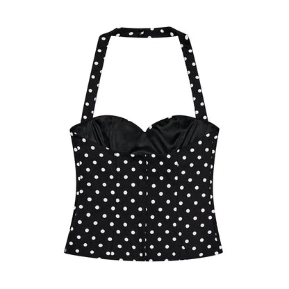 Sexy Y2K Girl Halter Tops Corset Slim Polka Dot Print Short Tops Fashion 2026 Spring Summer Streetwear Holiday Beach Top