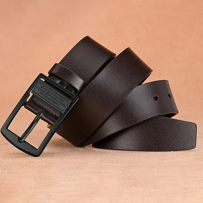 New Leather Cowhide Men's Belt Fashion Metal Alloy Pin Buckle Adult Luxury Brand Jeans Business Casual Waist Male Strap Brand