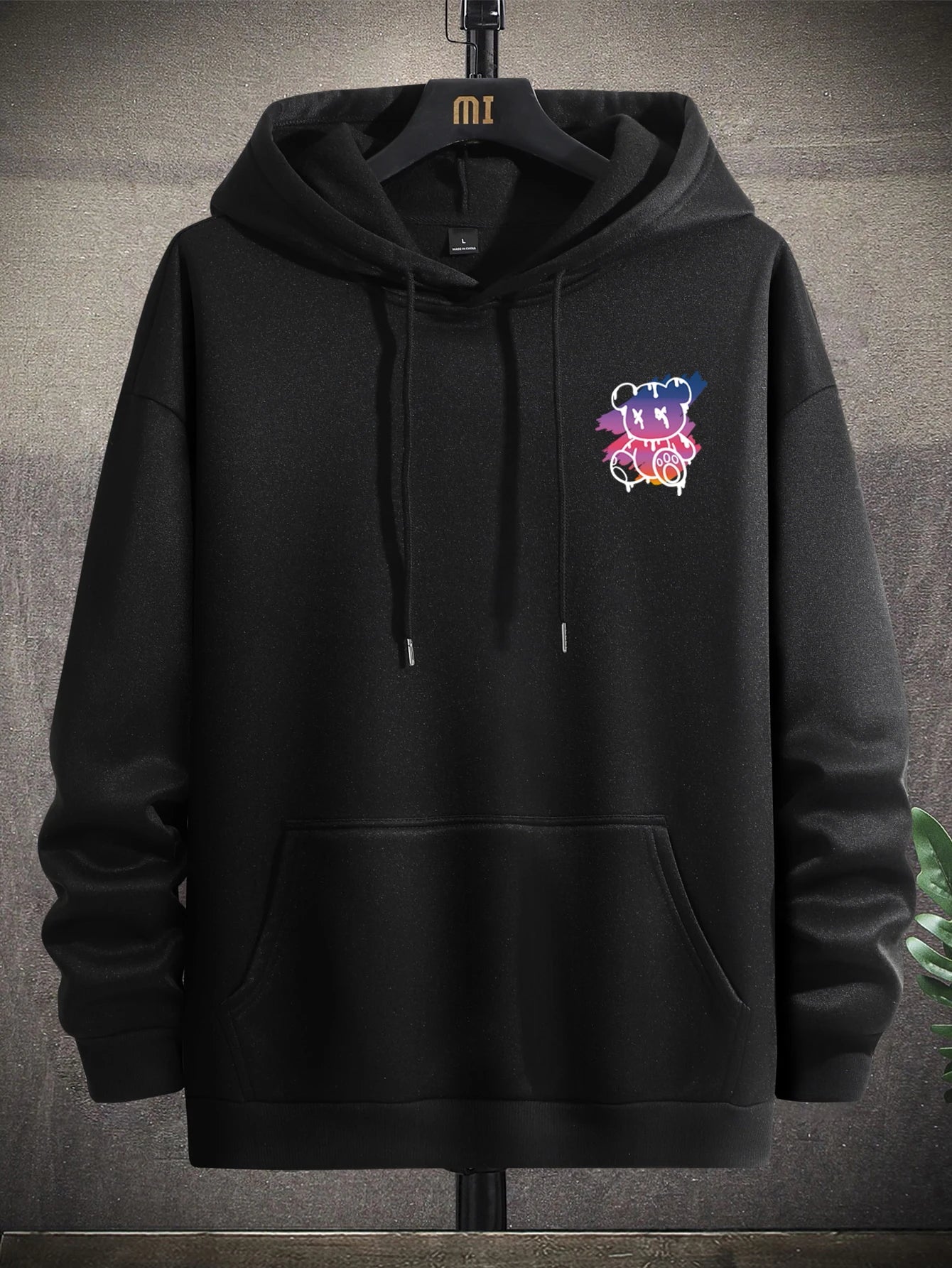 New York Art Word Cartoon Bear Sunset Scenery Design Male Clothing Hip Hop Street Hoodies All-Match Pocket Pullovers Men Hoody