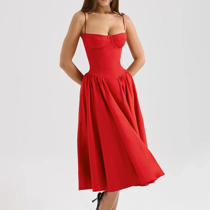 Summer Party Dresses 2025 New Arrivals Fit and Flare Elegant Midi Dress Red Night Date Dress