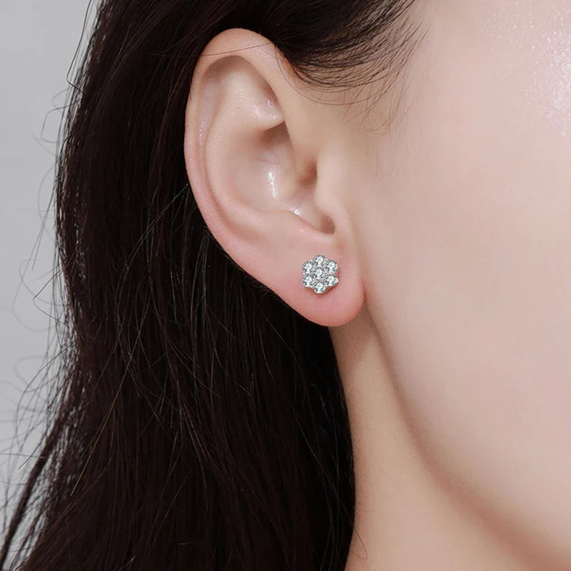 7-Stone Flower Full 2.5/3mm D Color Moissanite Stud Earrings for Women Silver 925 Plated 18K GRA Certified Party Earring